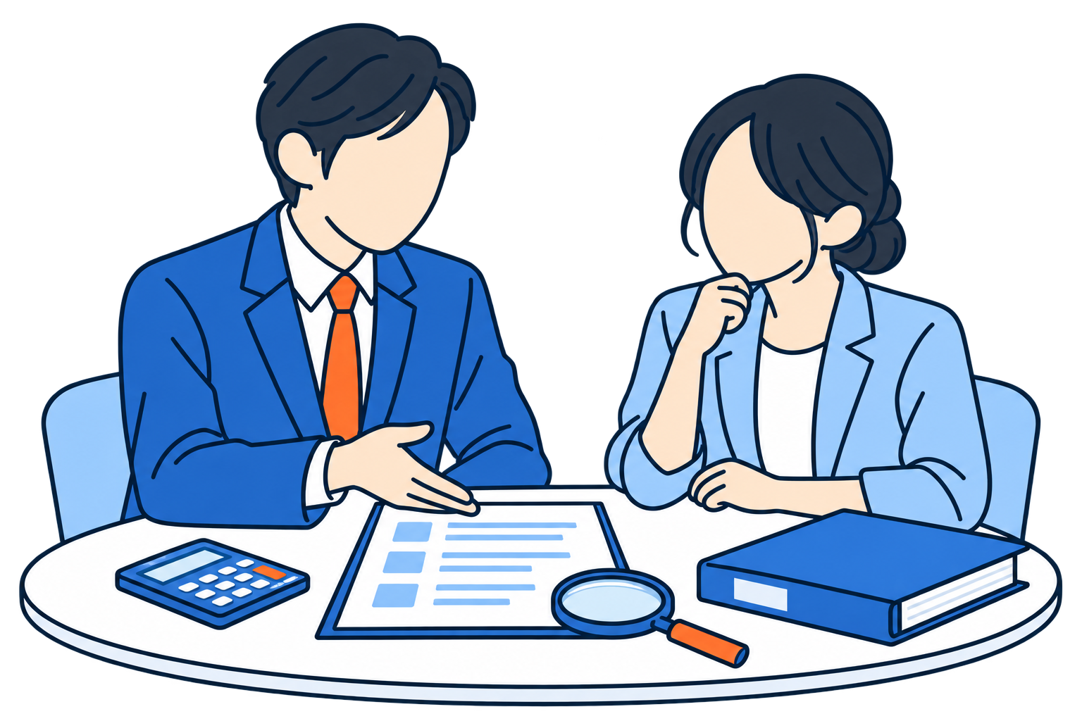 資料をもとに補助制度や投資計画を相談する経営者と担当者